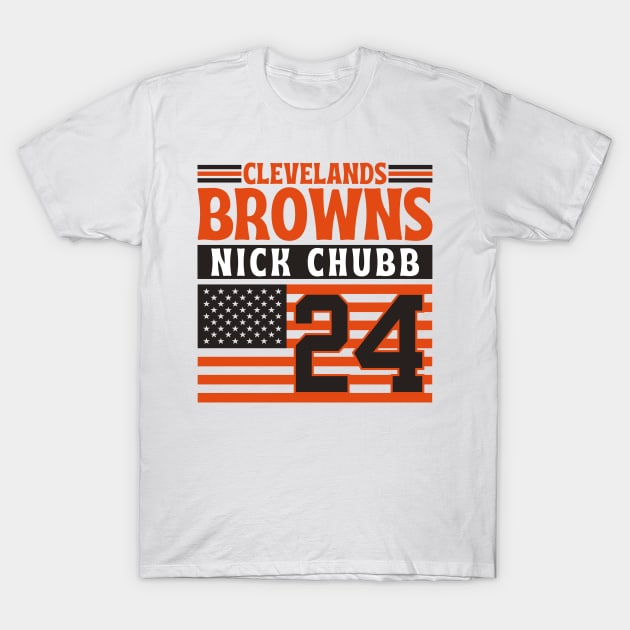 Cleveland Browns Chubb 24 American Flag Football T-Shirt by Astronaut.co